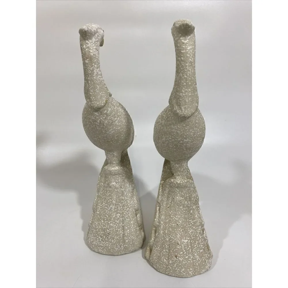 Vintage MCM Midcentury Textured Ceramic Bird Figurine‎ Set White Pheasant  11”